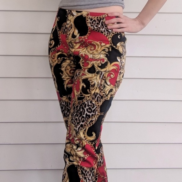 Boston Proper Red Print Pants Cotton Stretch 2 - Picture 3 of 8